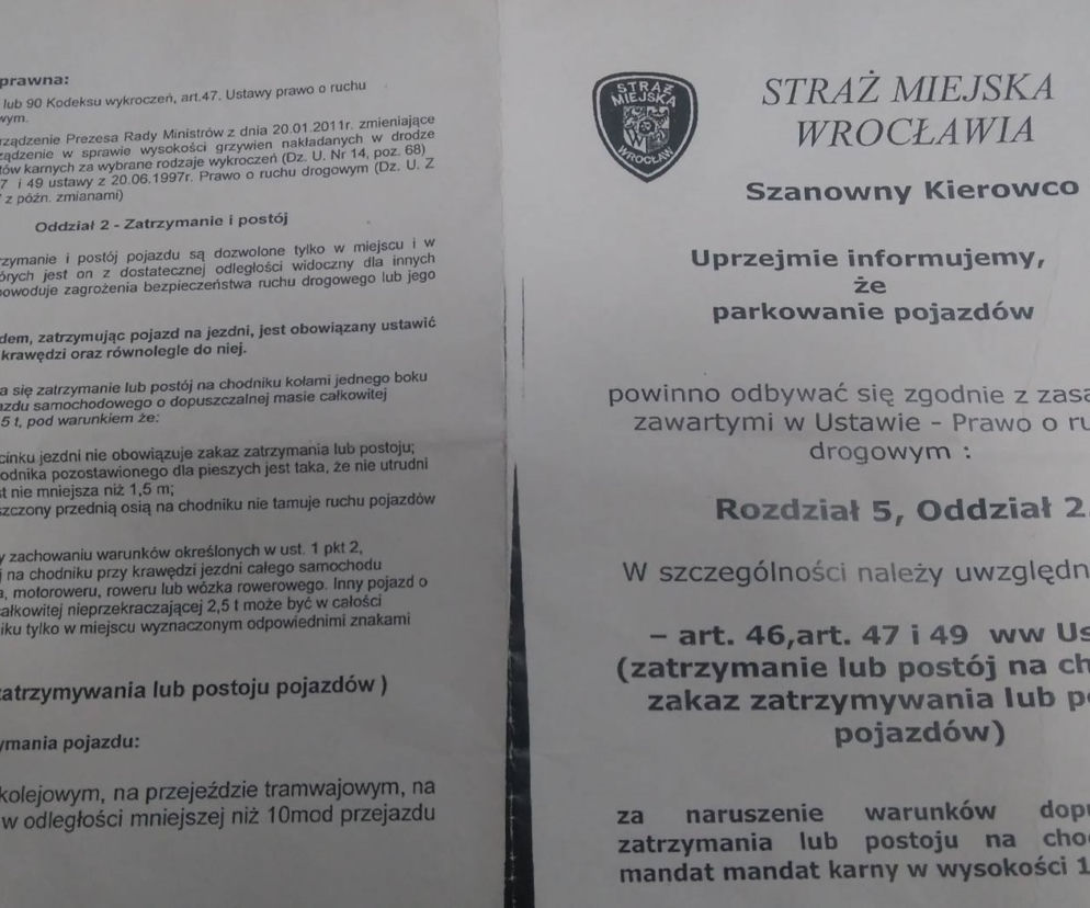 Kierowcy dostaja ulotki zamiast mandatów