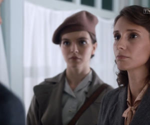 Wojenne dziewczyny 4 odc. 46. Marysia (Aleksandra Pisula), Nitka (Maja Szopa), Karl Meier (Maciej Brzoska)