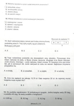 Sprawdzian w klasie VI szkoły podstawowej