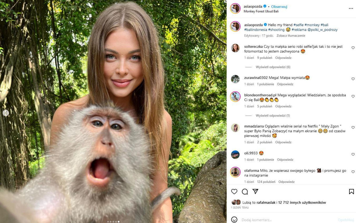 Joanna Opozda zarabia na Bali