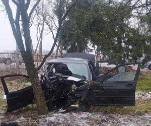 Drogowa makabra pod Siedlcami. Bmw walnęło w drzewo, auto rozpadło się na pół