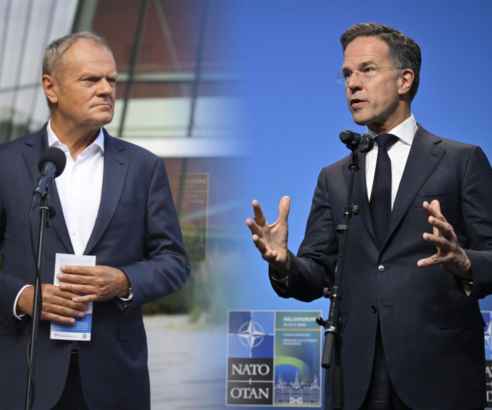 Donald Tusk i Mark Rutte przemawiają. O ich rozmowie o zagrożeniu ze strony Rosji przeczytasz na SE Polityka.