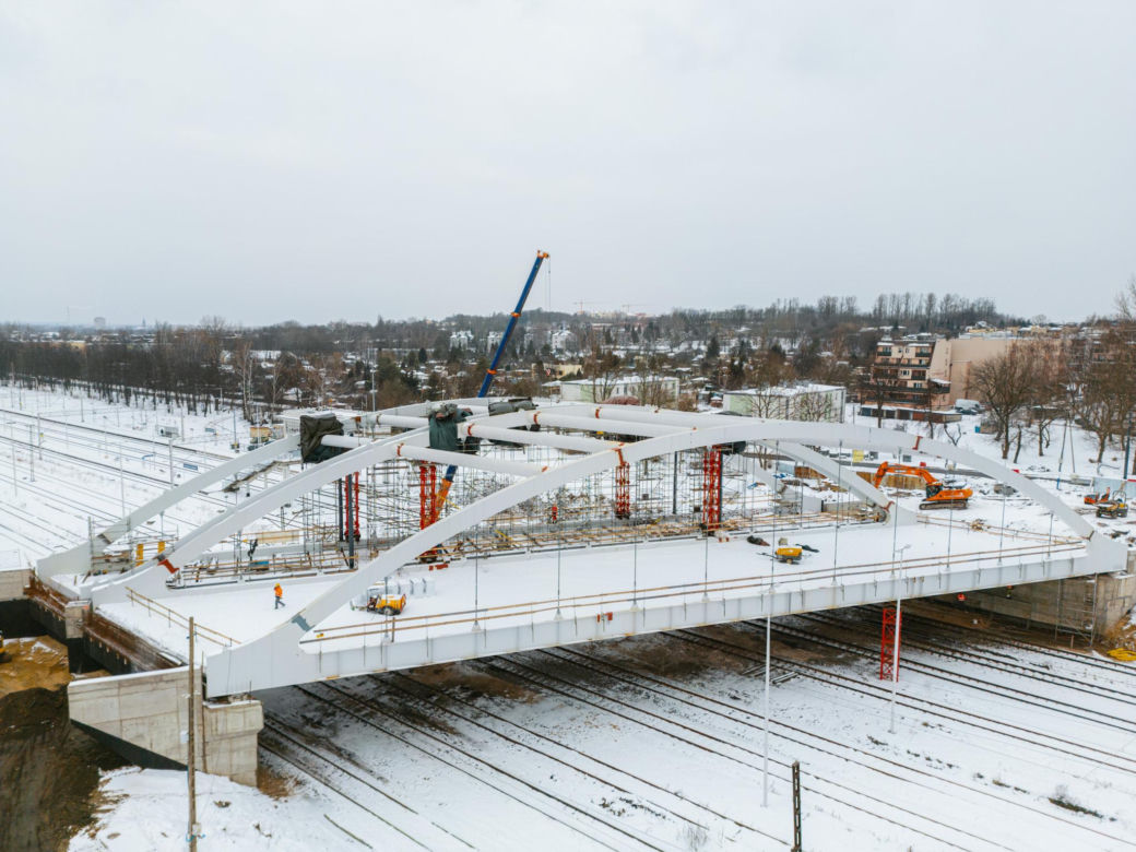 Budowa wiaduktu nad linia kolejową w Sosnowcu