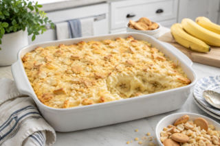 Banana pudding dump cake. Żadnego  ucierania - kremowe banany przykryj maślaną warstwą i piecz