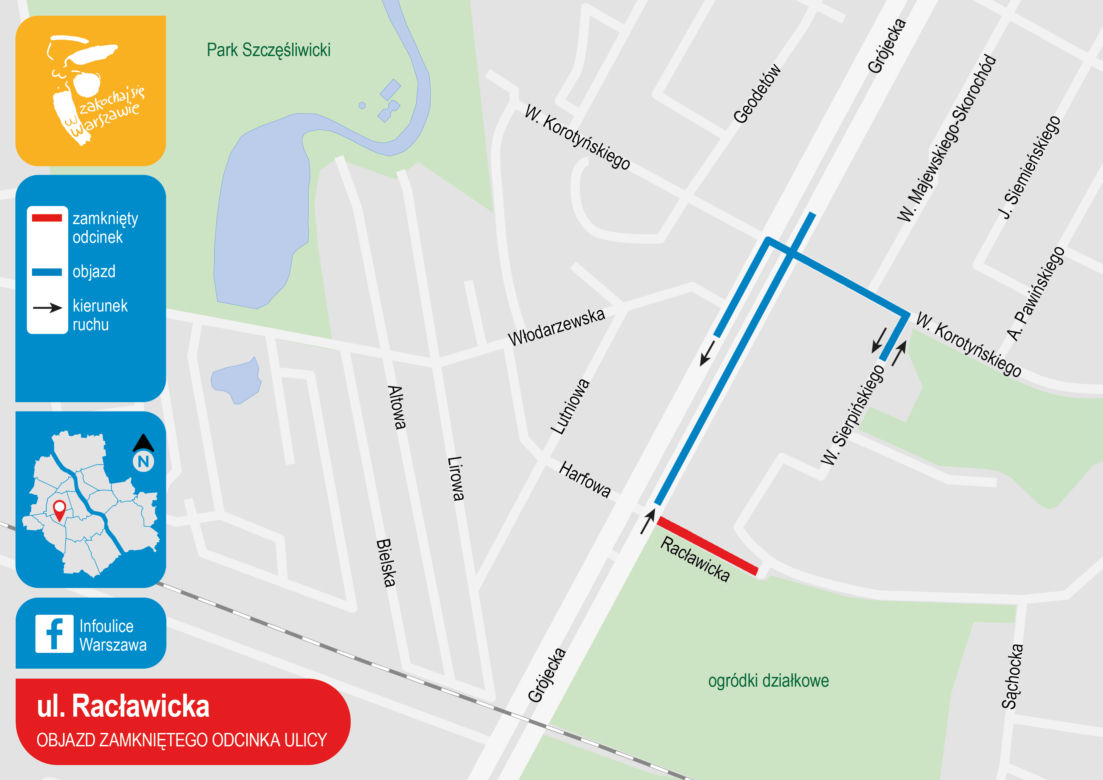 Utrudnienia przy Grójeckiej i Racławickiej [MAPY]