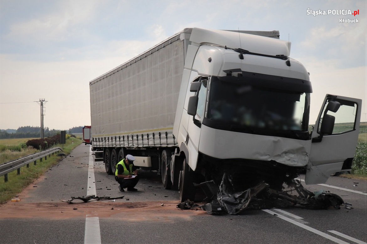 Format jest taki: Tragiczny wypadek na obwodnicy Krzepic. Czołowo zderzył się z ciężarówką. Kierowca nie miał szans