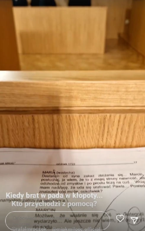 M jak miłość na planie. Scenariusz 1722 odcinka