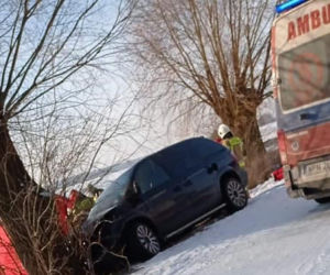 Nowe Gumino. Dodge ROZBIŁ SIĘ o drzewo! Kierowca reanimowany! Małe dziecko i kobieta ranni [ZDJĘCIA]