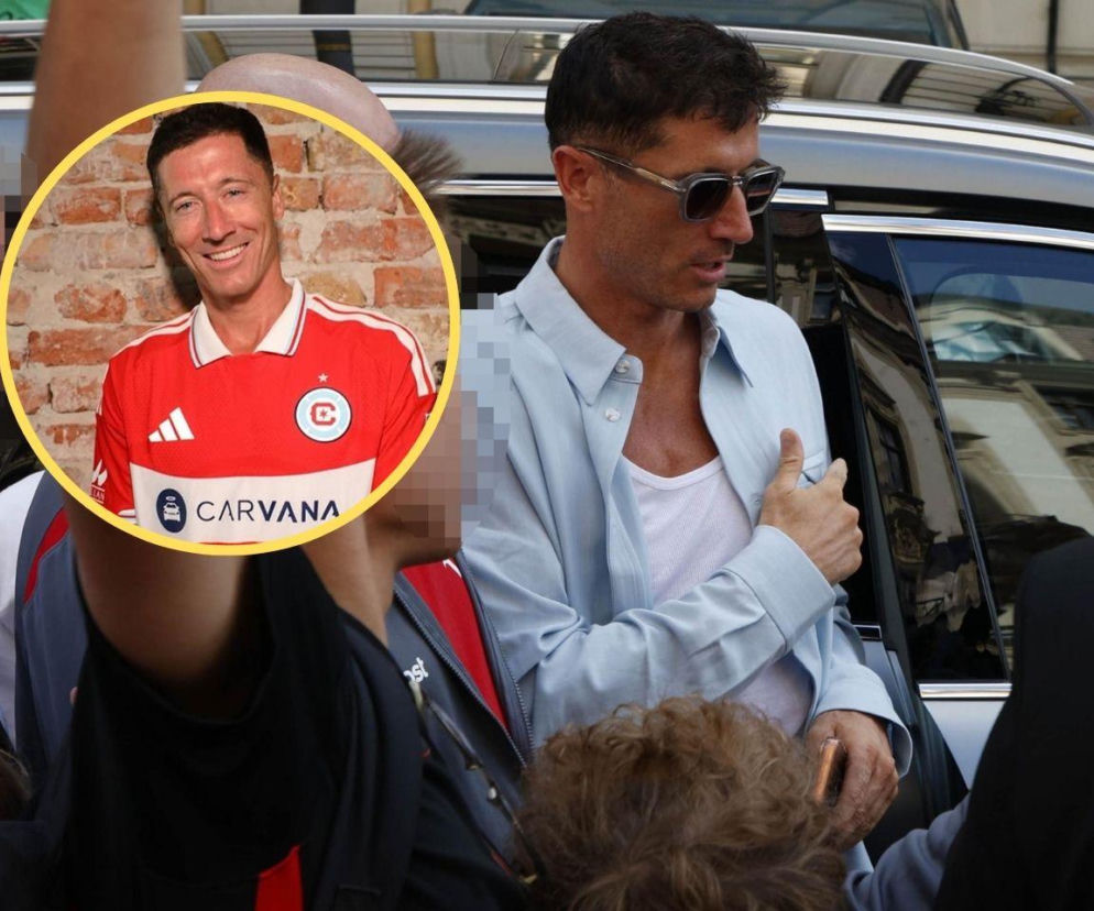 Robert Lewandowski w okularach. Na miniaturze obok piłkarz w koszulce Chicago Fire. O transferze przeczytasz na Eska.