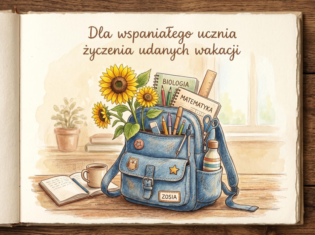 Kartka dla ucznia na zakończenie roku szkolnego