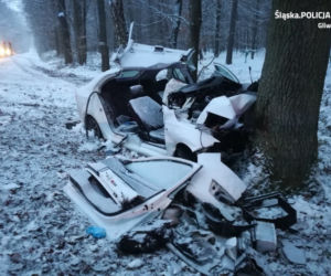 Szokujący wypadek w Proboszczowicach. Z auta prawie nic nie zostało! Nie żyje pasażer