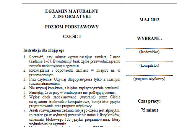 Matura 2013, informatyka poziom podstawowy 