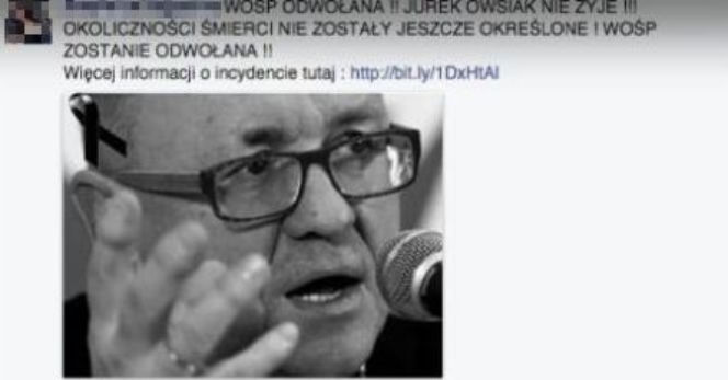 Jerzy Owsiak nie żyje - oszustwo