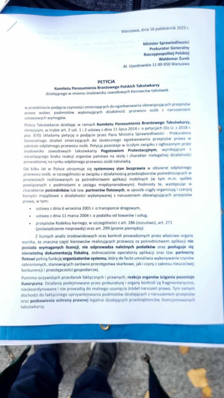 Protest taksówkarzy w Warszawie 16.10.2025