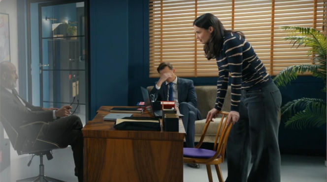 Barwy szczęścia, odc. 3342. Weronika (Maria Świłpa), Kornel (Jakub Bohosiewicz), Modrzycki (Piotr Ligienza)