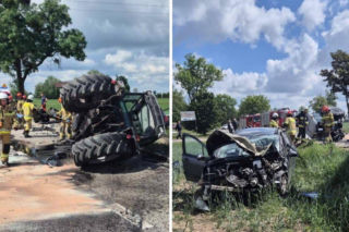 Wypadek z udziałem ciągnika Lamborghini. Kierowca i 3-latek trafili do szpitala