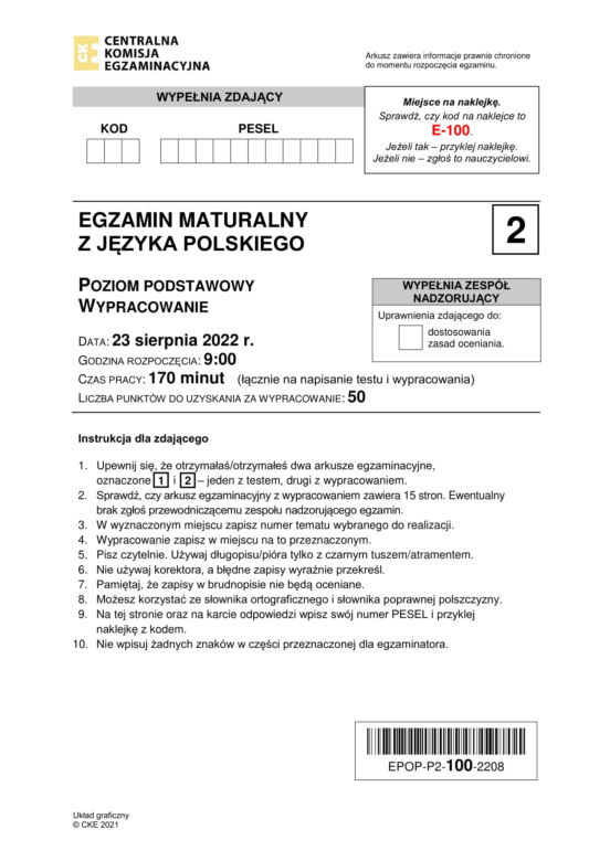 Matura poprawkowa 2022: Polski. Arkusz CKE, pytania, zadania, odpowiedzi [23.08]
