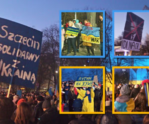 Szczecin solidarny z Ukrainą. Manifestacja na placu Solidarności