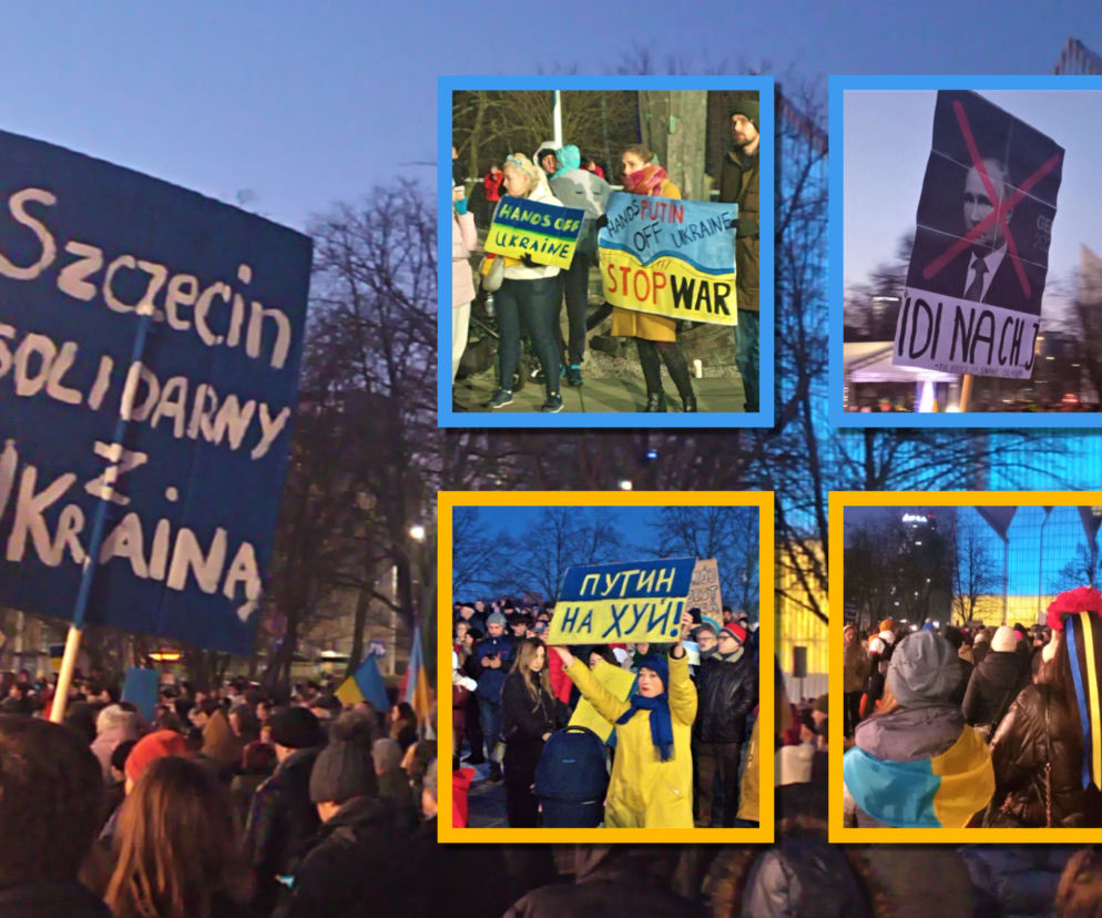 Szczecin solidarny z Ukrainą. Manifestacja na placu Solidarności