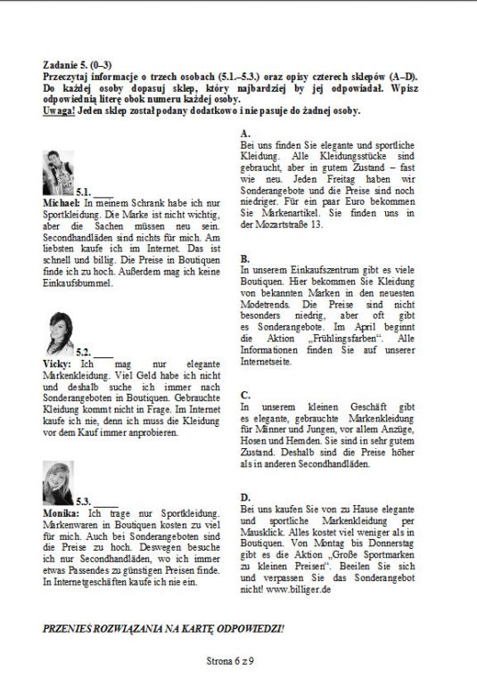 EGZAMIN GIMNAZJALNY 2013 JĘZYK NIEMIECKI rozszerzony