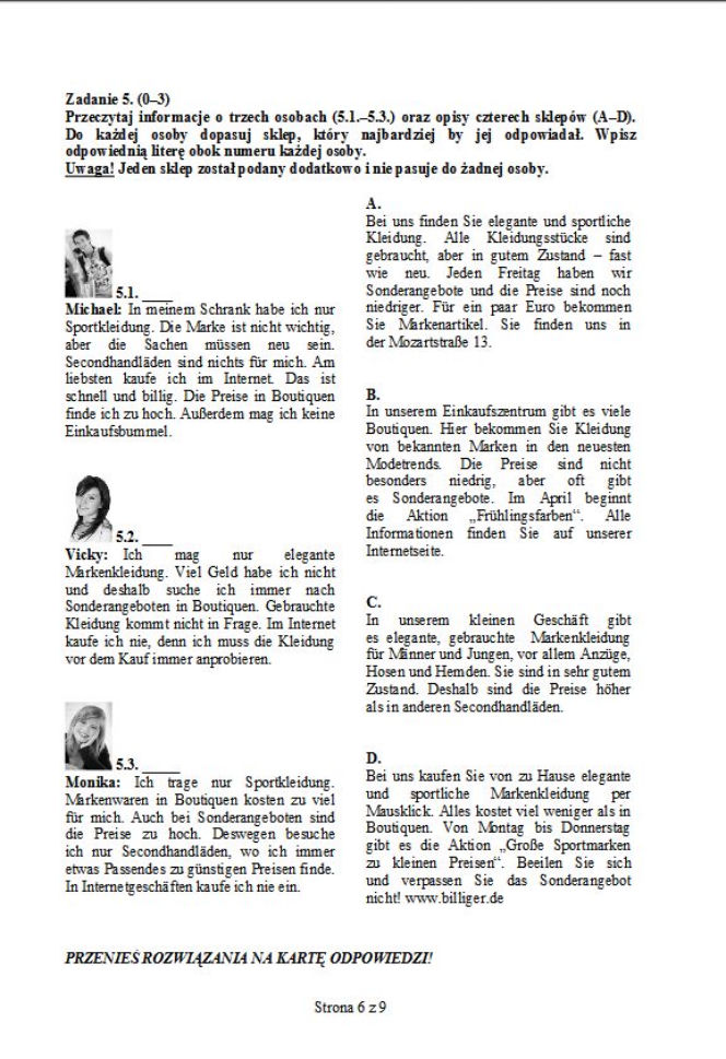 EGZAMIN GIMNAZJALNY 2013 JĘZYK NIEMIECKI rozszerzony