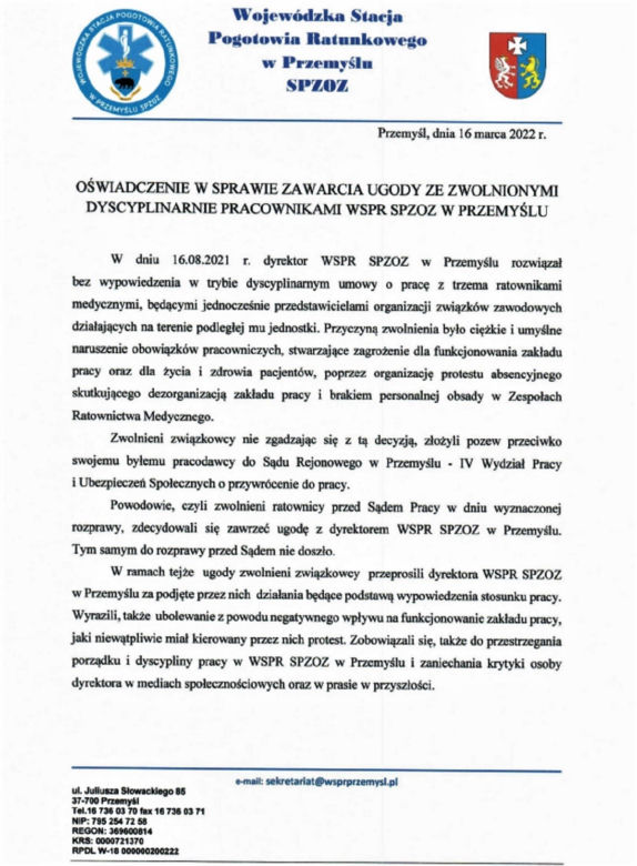 Przemyśl. Zwolnieni z pracy ratownicy wrócili do pracy [GALERIA]