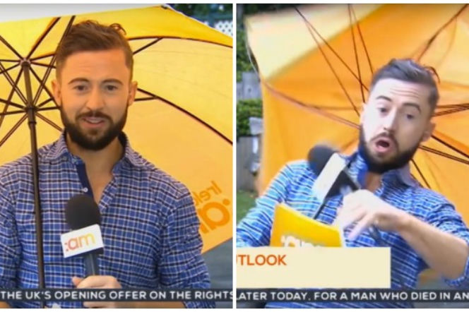 Prezenter pogody odleciał razem z parasolem [VIDEO]