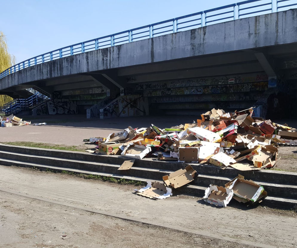 Bałagan w Parku Moczydło po dniu targowym na bazarze Olimpia