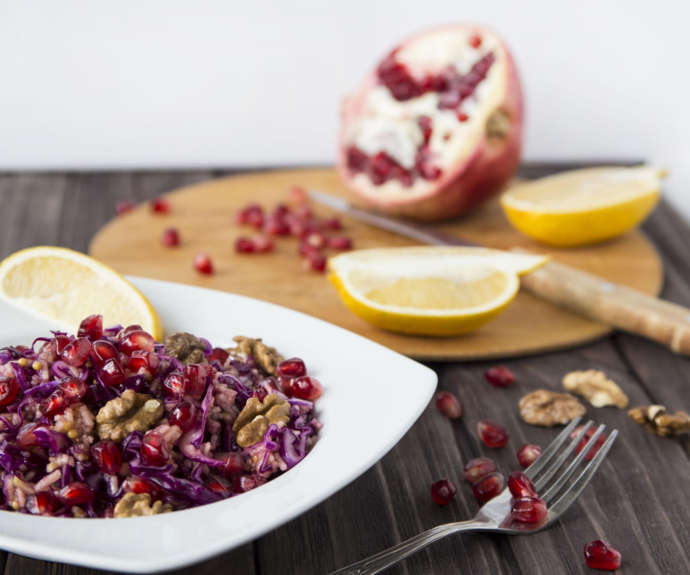 Red cabbage, apple and pomegranate salad
