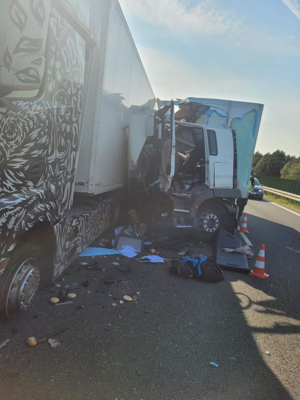 Zderzenie dwóch ciężarówek na S10 w Zielonce. Dwie osoby ranne [ZDJĘCIA]