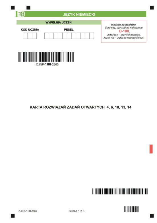 Egzamin ósmoklasisty 2026 niemiecki: Arkusze CKE i odpowiedzi - sprawdź, czy zdałeś! 13.05.2026