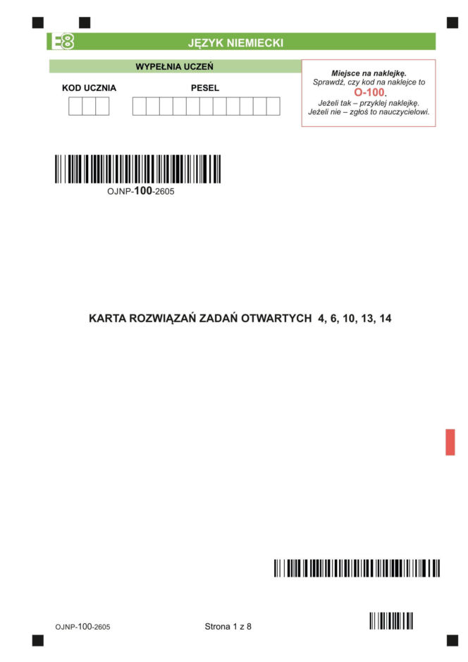 Egzamin ósmoklasisty 2026 niemiecki: Arkusze CKE i odpowiedzi - sprawdź, czy zdałeś! 13.05.2026