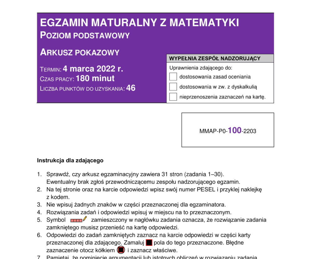 Matura 2023. Arkusz pokazowy matematyka