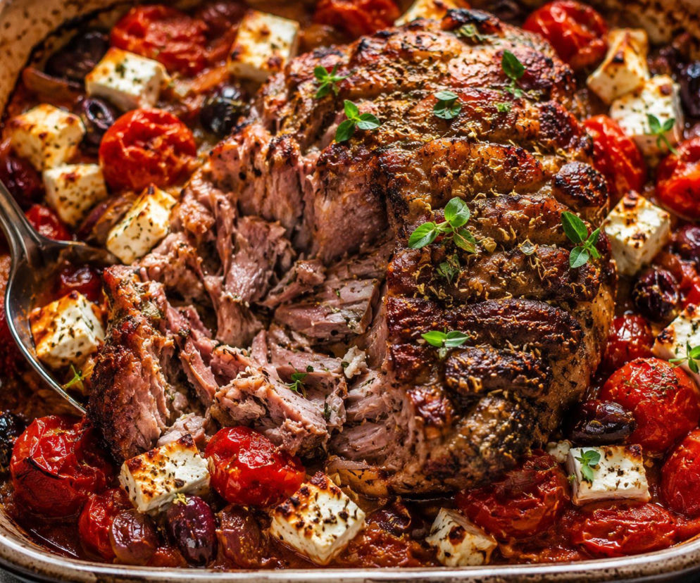 Fetę wrzucam do pieczonego mięsa dopiero pod koniec. Sos wychodzi obłędny