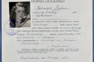 Świadectwo maturalne Kaliny Jędrusik z 1949 roku