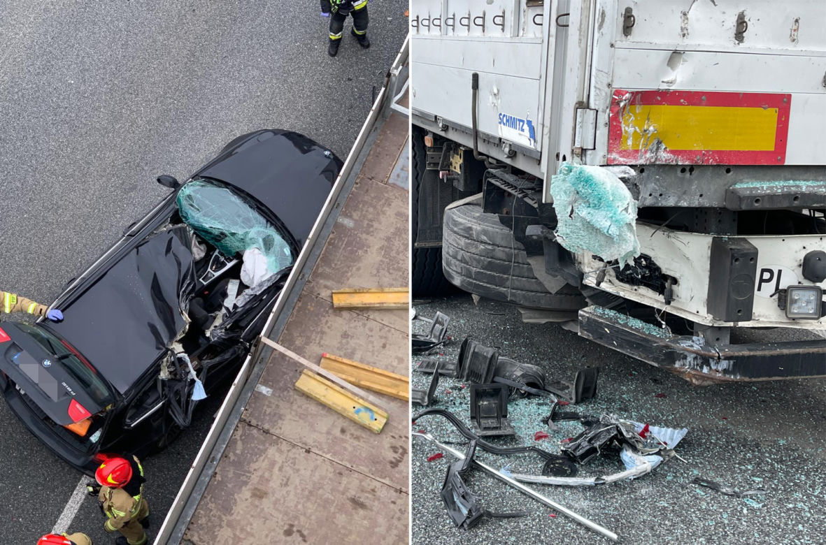 Poważny wypadek na S8. BMW rozpruło się o naczepę ciężarówki