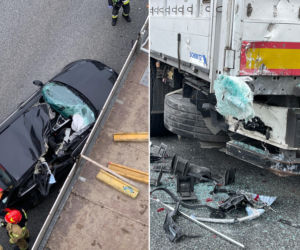 Poważny wypadek na S8. BMW rozpruło się o naczepę ciężarówki