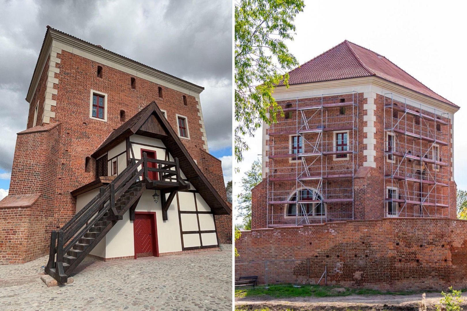 Zamek w Gołańczy po i w trakcie rewitalizacji