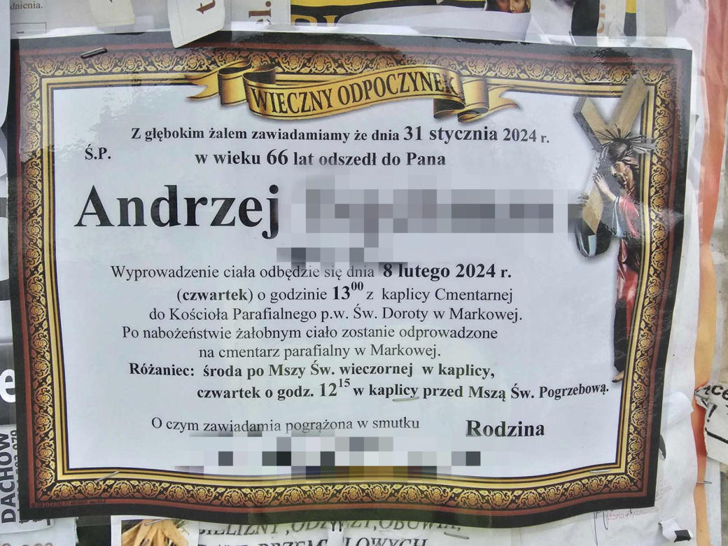 Grób 66-latka, który zmarł w radiowozie w Markowej