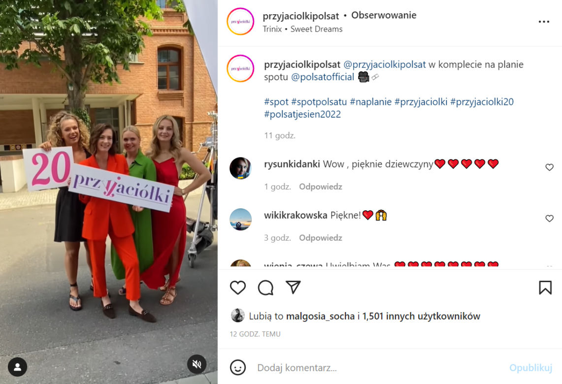 Przyjaciółki. Anita Sokołowska (Zuza), Magdalena Stużyńska (Anka), Joanna Liszowska (Patrycja), Małgorzata Socha (Inga) na planie spotu Polsatu