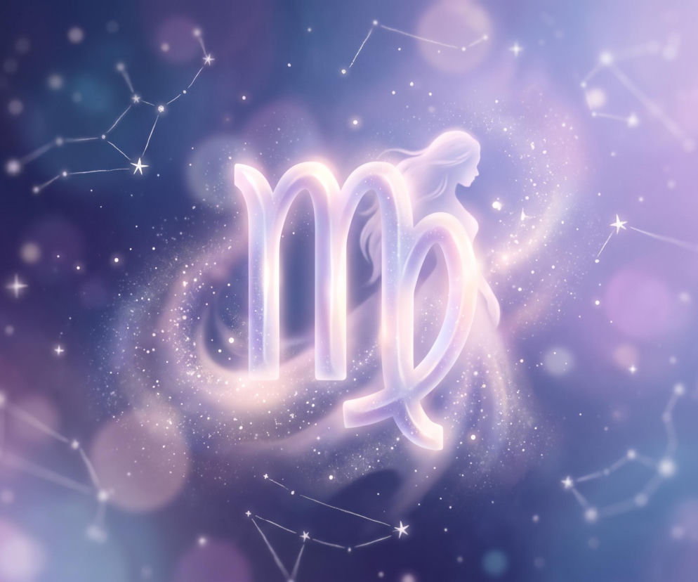 Symbol zodiakalnej Panny na tle gwieździstego nieba. O horoskopie dziennym dla Panien przeczytasz na Eska.