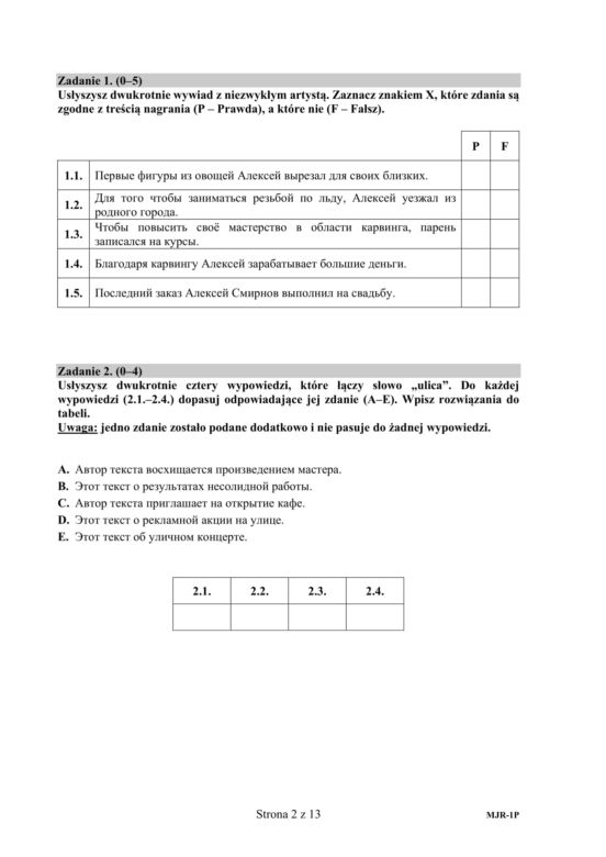 ARKUSZE CKE - Matura j. rosyjski - poziom podstawowy 2019