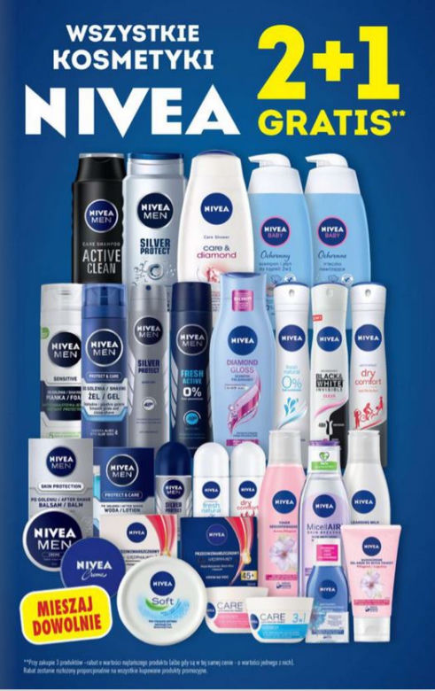 Wszystkie kosmetyki Nivea 2+1 gratis