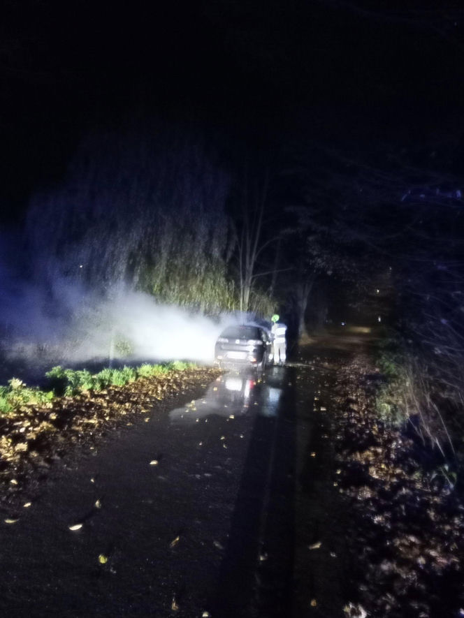 Pożar samochodu osobowego i mężczyzna z raną kłutą szyi pod Otmochowem