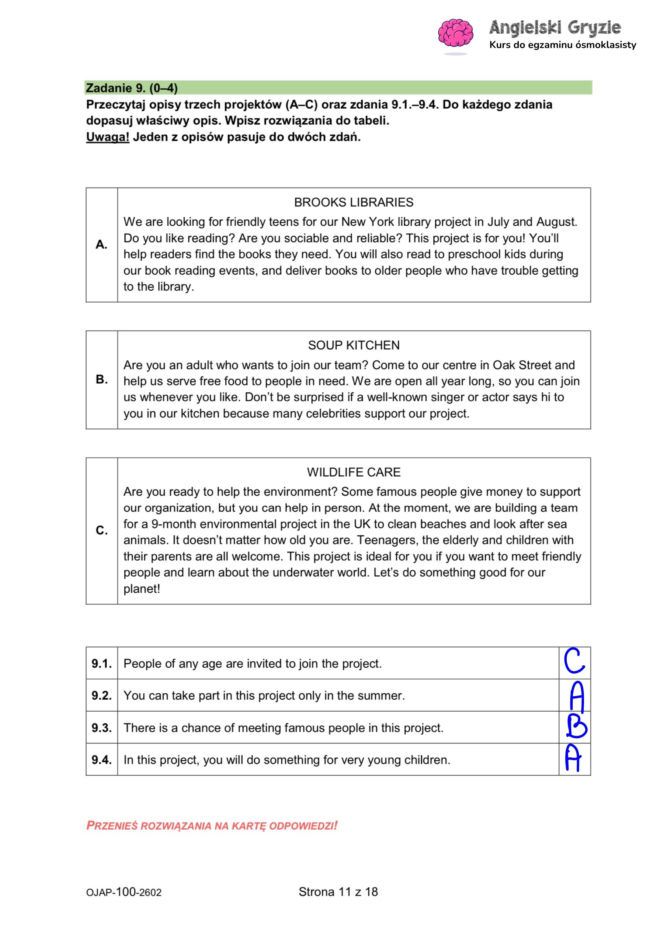 Próbny egzamin ósmoklasisty 2026 angielski - odpowiedzi