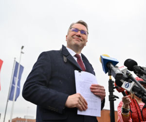 Konferencja prasowa przed Fabryką Broni ŁUCZNIK