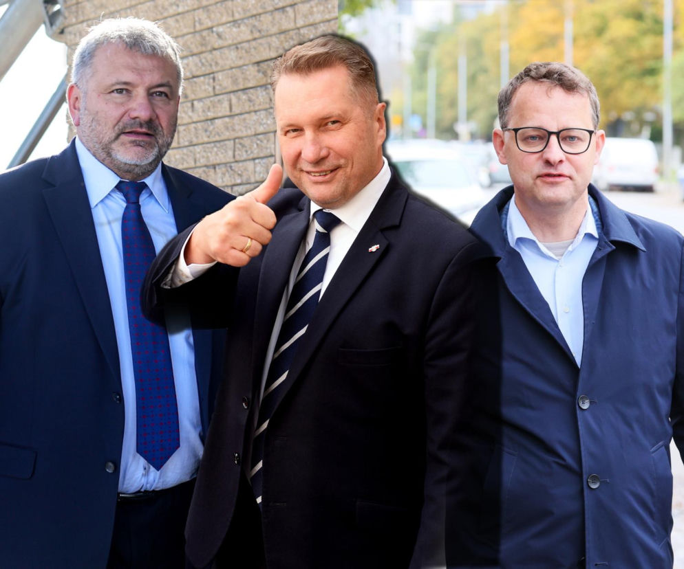 Przemysław Czarnek pokazuje kciuk w górę. Obok Waldemar Żurek i Marcin Romanowski. O sporze politycznym pisze Eska.