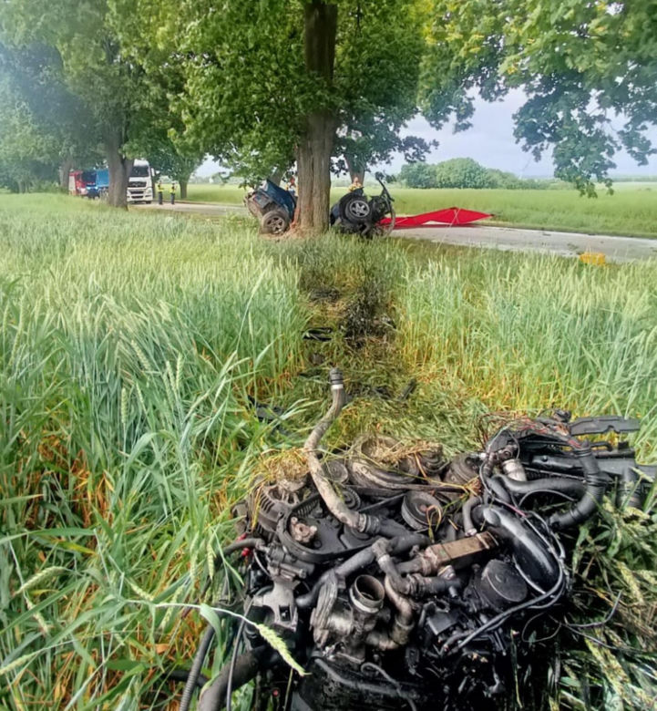 Z BMW wypadł silnik. Adrian zginął na miejscu. Auto roztrzaskało się na drzewie