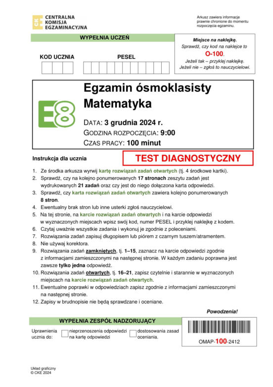 Próbny egzamin ósmoklasisty z matematyki 3 grudnia 2024. ARKUSZE CKE i ODPOWIEDZI