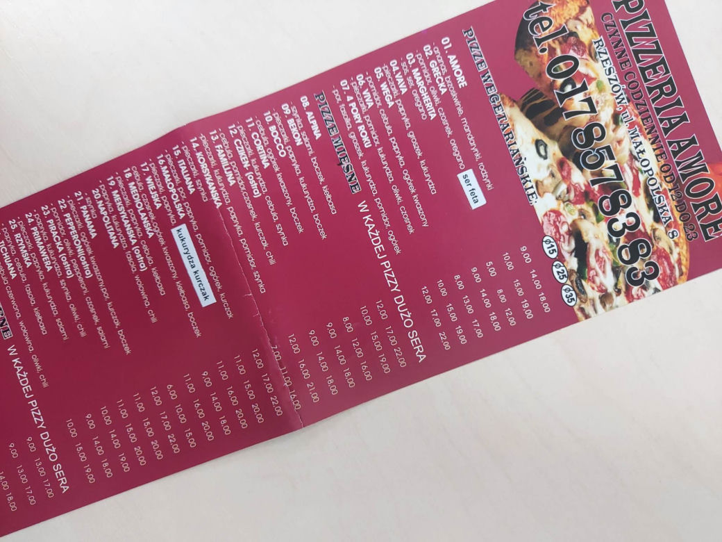 Pizzeria Amore - ceny kiedyś